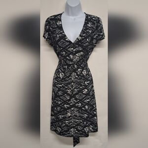 Attention Tie Back Slinky Stretch Knit Dress M Cap Sleeve Flowy Comfort